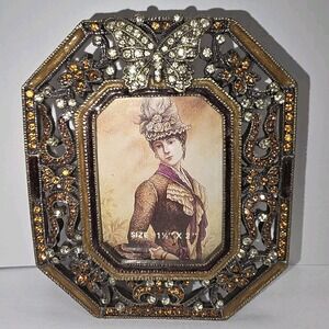 TIZO‎ Vtg Picture Frame Brass with Savorski Crystals Butterfly Jeweled Rare
